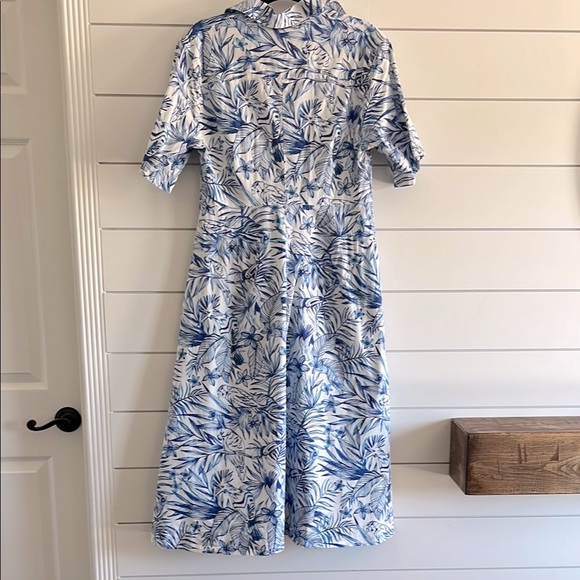 Rosetta Getty Blue and White Midi Sundress with Notched Collar - Picture 5 of 13